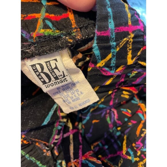 Vintage 90s Black Multicolor Squiggles Made in USA Basic Editions Shorts Sz 18 - Picture 6 of 11